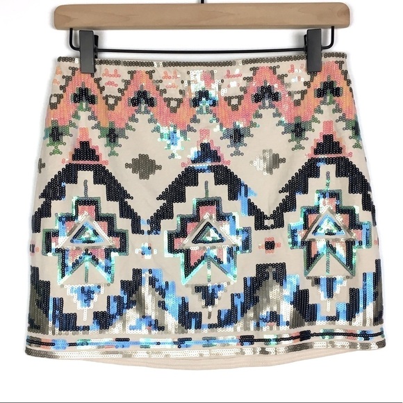 EXPRESS Mini Skirt Sequins Aztec Tribal Boho Southwestern Sparkly Size XS NWT - Picture 15 of 15